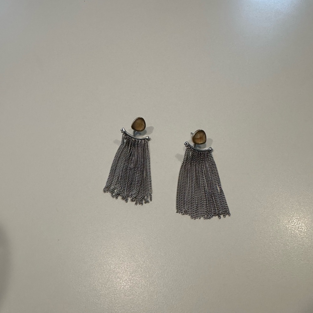 Lucky Brand Silver Tassel Drop Earrings with Brown Accent